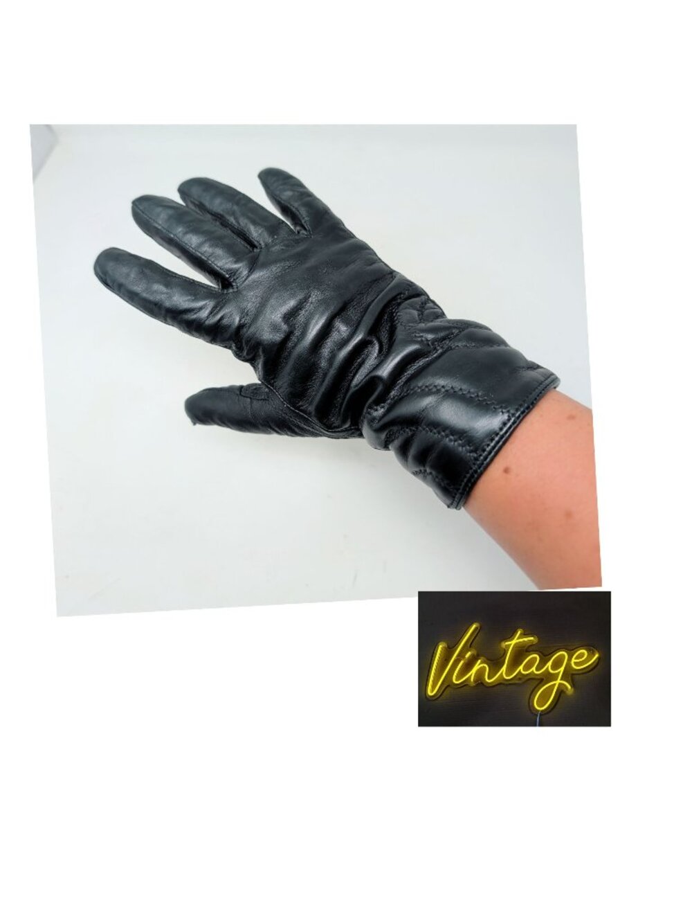 Vintage Nordstrom Black Leather Gloves Large Insulated Wool Quilted
